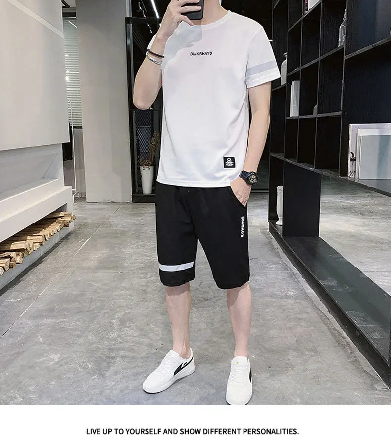 

Casual Men's Sets Summer Tracksuit Men Print Short Sleeve T-shirt 2 Piece+Shorts Quick Drying Short Set Fashion Sportswear male