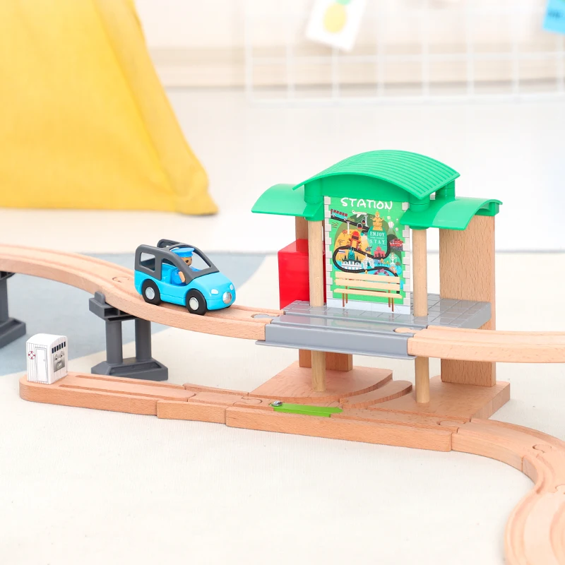 

Wooden Track Train Accessories Wooden Railway Track Changing Station Fit All Brand Track Educational Puzzle Toys For Boy Gifts