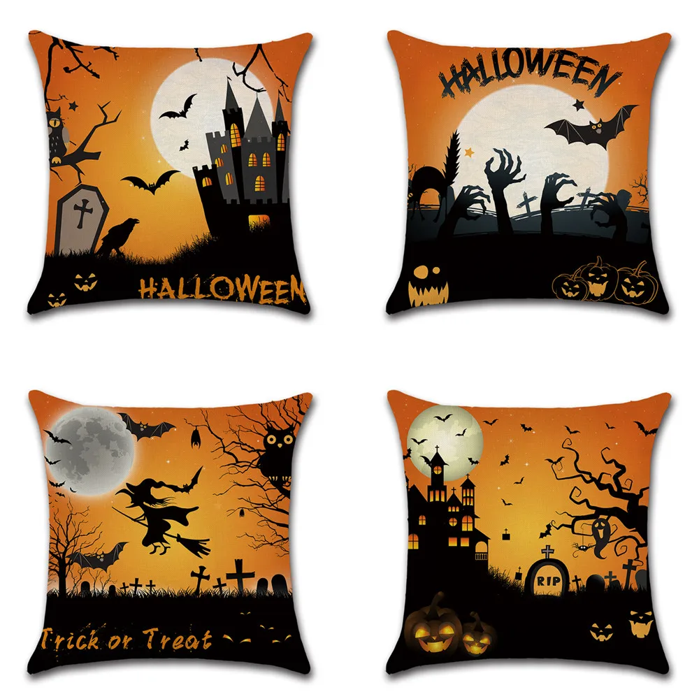 

Halloween Night Witch Bat Castle Pumpkin Lantern Printing Pillowcase Home Decoration Linen Sofa Pillow Case Car Cushion Cover