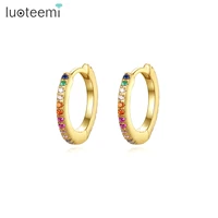 luoteemi gold round circle hoop earring for women multiple color cubic zircon fashion earring christmas oro laminado joyeria