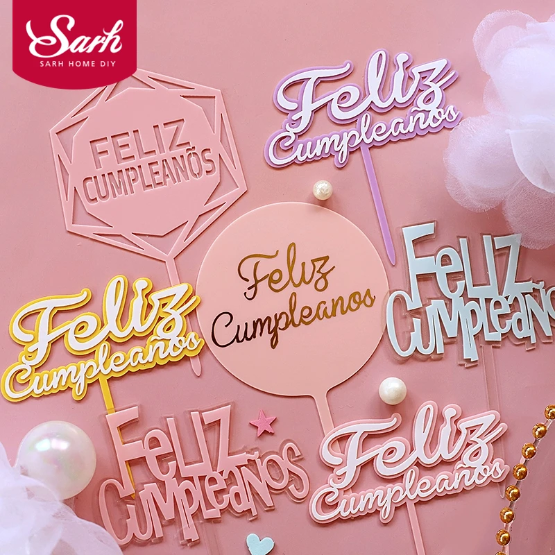 Feliz cumплинсы. Акриловые конфеты Español цвет соответствует испанскому для украшения