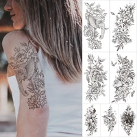 black waterproof temporary sleeve arm tatooo sticker elephant chrysanthemum sunflower line tattoo body art fake tatoo man women