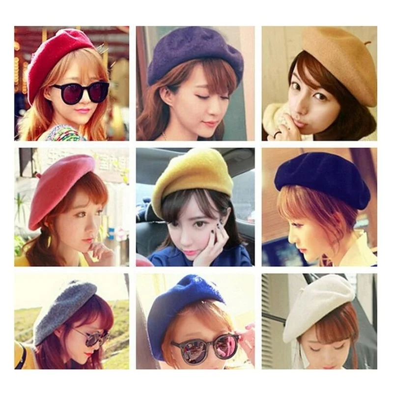 

French Style Solid Casual Vintage Women's Hat Beret Plain Cap Girl's Wool Warm Winter Berets Beanie Hats Femme Aldult Caps