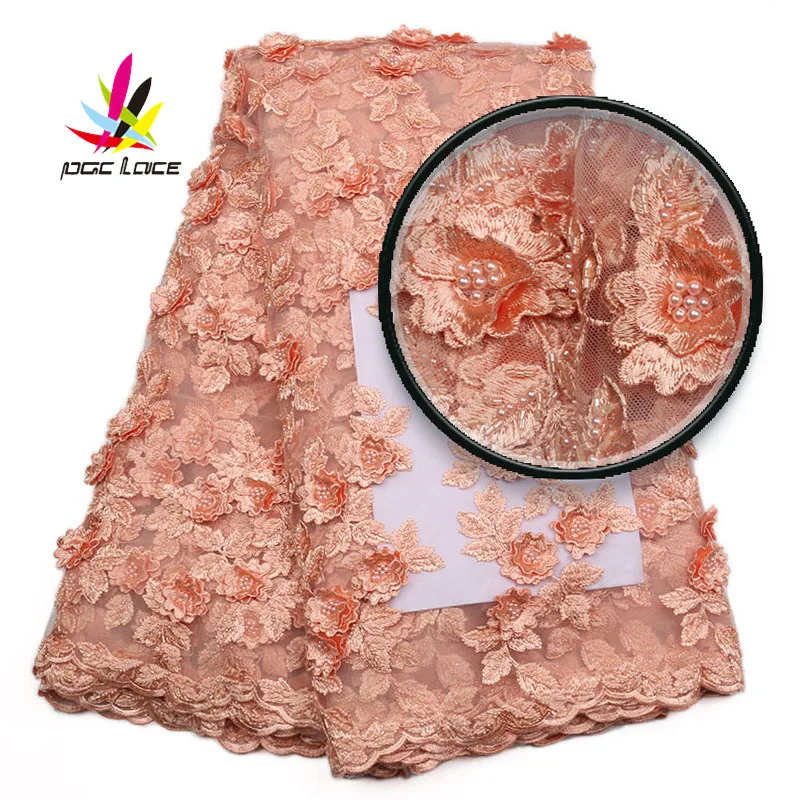 

Luxury Fabric High Quality African Lace Fabric Wedding Embroidery French Lace Fabric With Hanvy Beaded For 3d Lace XZ1518b-1