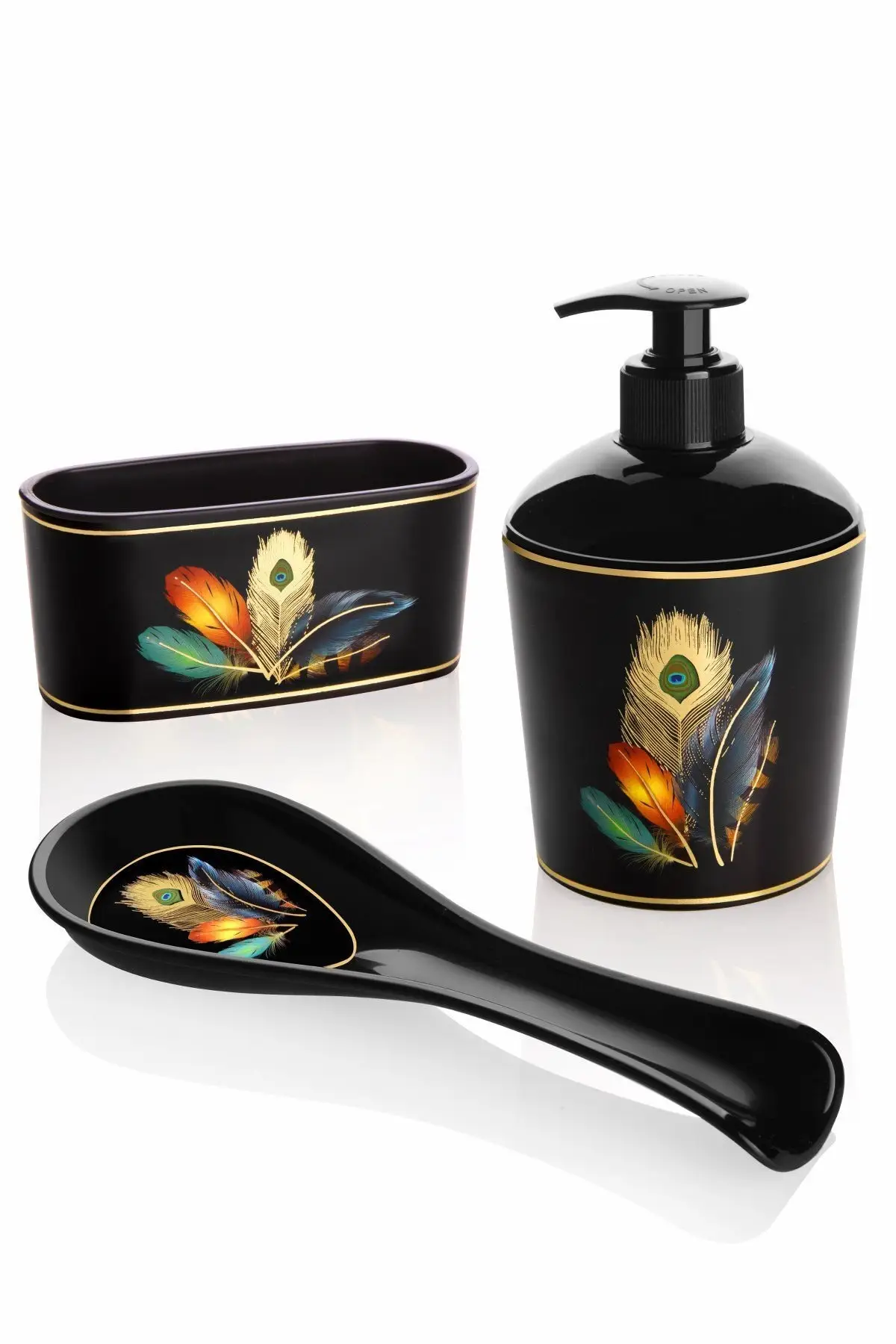 

Позолоченный кухонный набор из 3 предметов с узором из акриловых перьев