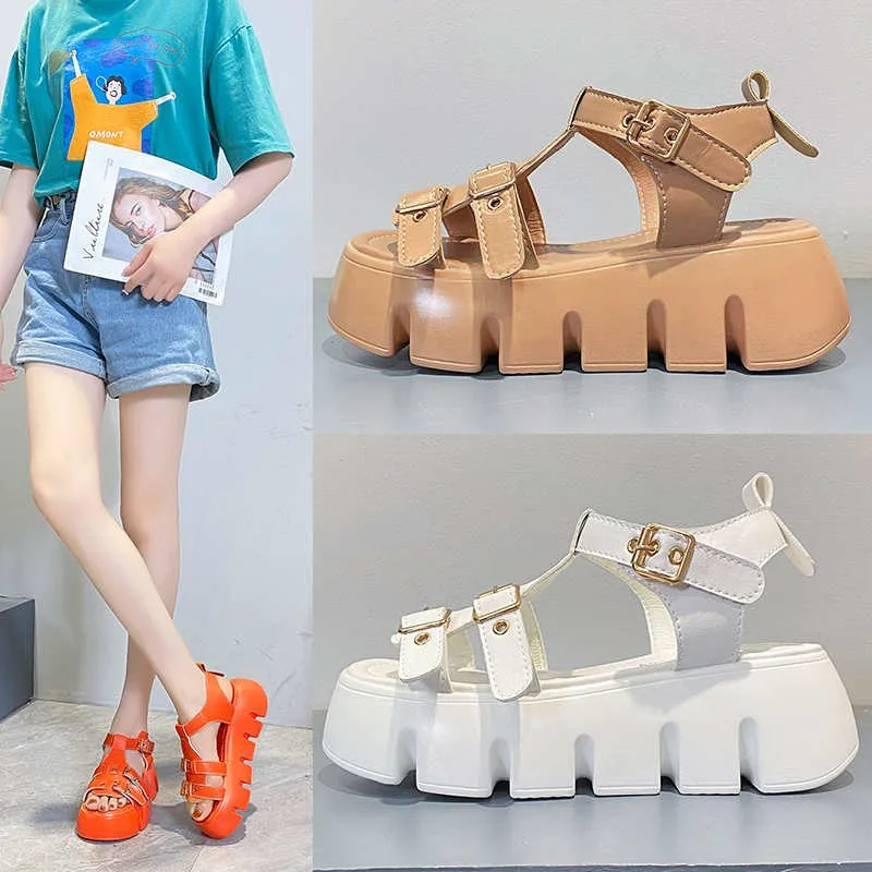 Sandalias de plataforma de diseñador para mujer, zapatos de cuña gruesa con cadena de Metal, zapatillas de playa, sandalias deportivas de gladiador alto de verano