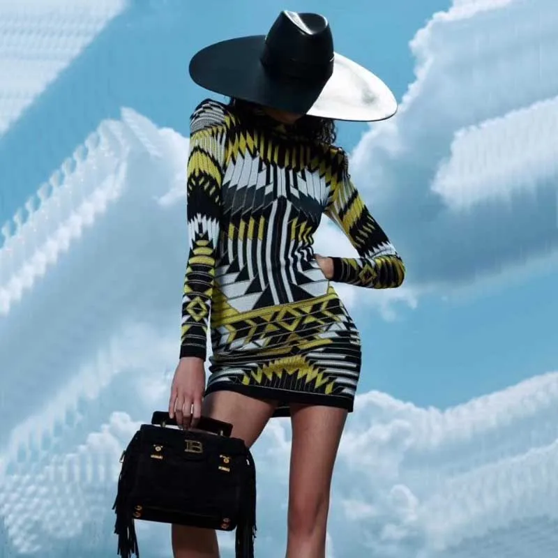 Женское жаккардовое платье с длинным рукавом коктейльное знаменитости оптовая