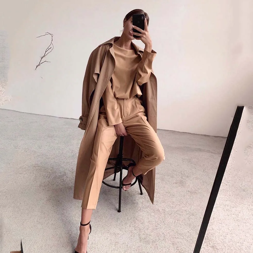 Брюки женские с высокой талией повседневный свитшот офисный комплект из 2