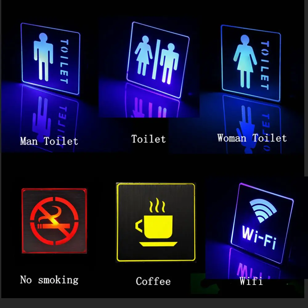 

LED Information Sign AC110-220V To DC12V Low Voltage Sign Wall Lamp WiFi/Coffee/Toilet/Restroom/Stop/No Smoking Warning Lights