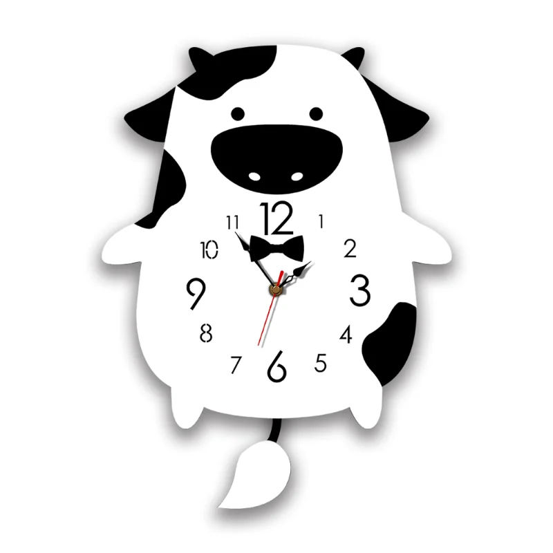 

12 Inch Cartoon Large Wall Clock Teen Cute Simple Modren Silent Cow Clocks with Pendulum Creative Children Room Decoration Gifts