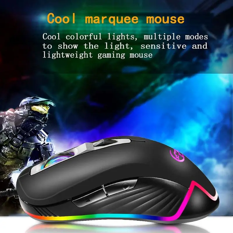 

3200 DPI Flowing RGB LED Glow USB Wired Game Mouse 7 Buttons Mice for PC Laptop