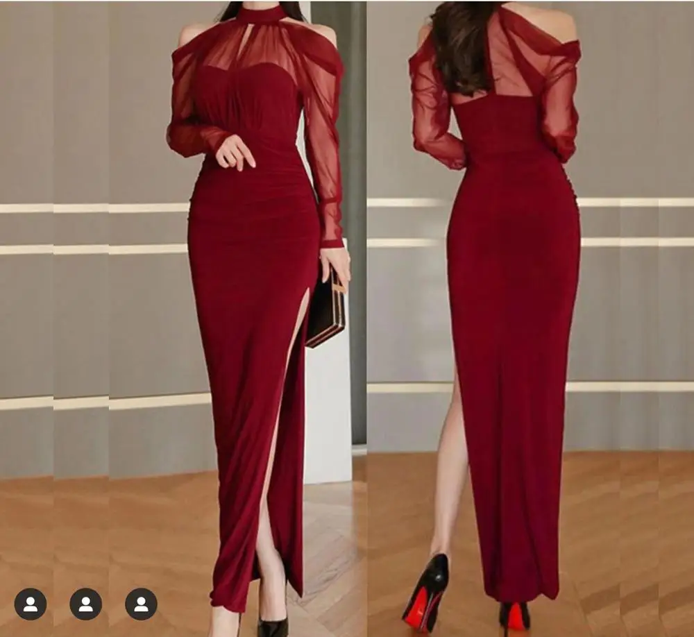 Новое поступление с высоким воротом и длинными рукавами Вечерние платья 2021