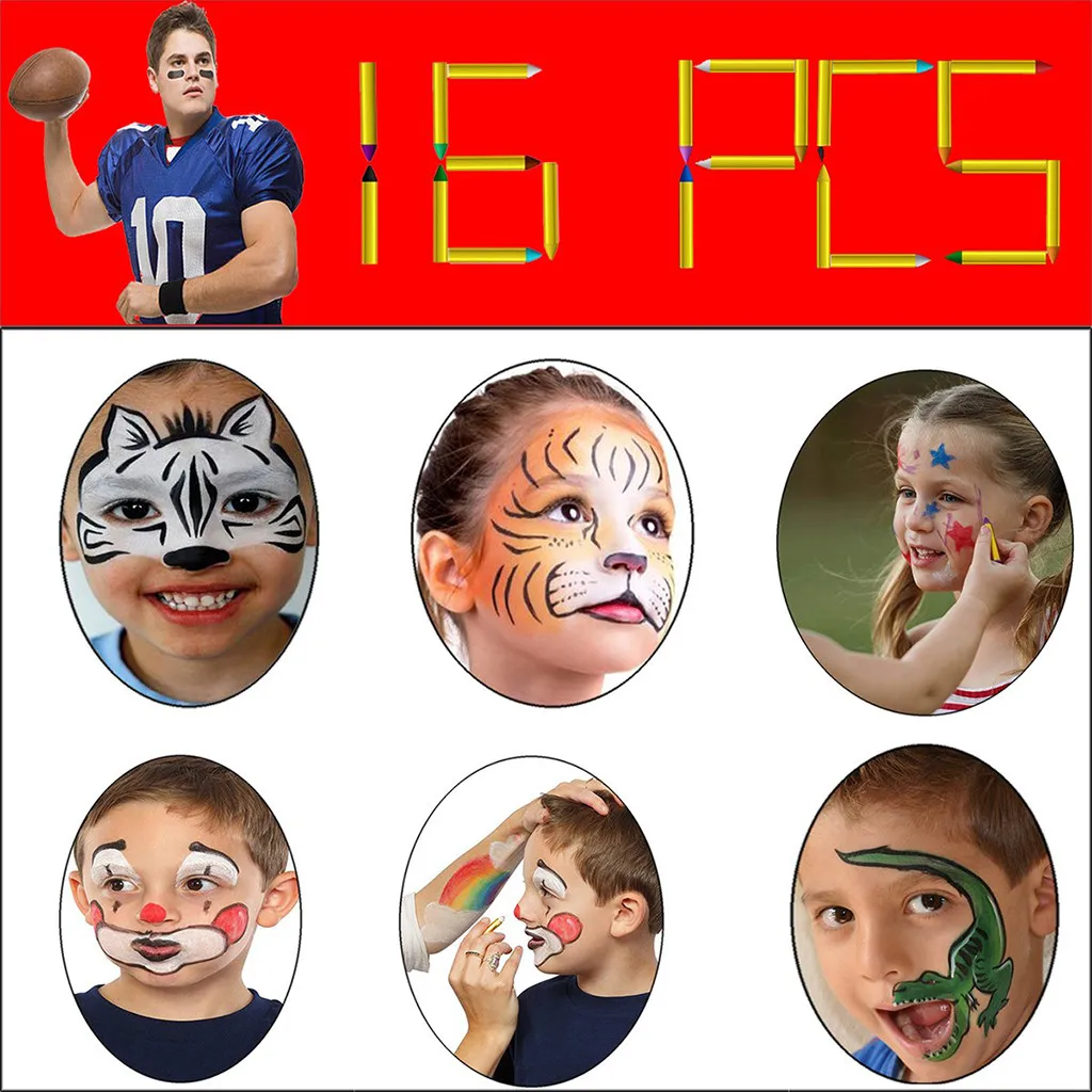 16 шт. Безопасный и нетоксичный карандаш игрушки живопись для лица тела мелки