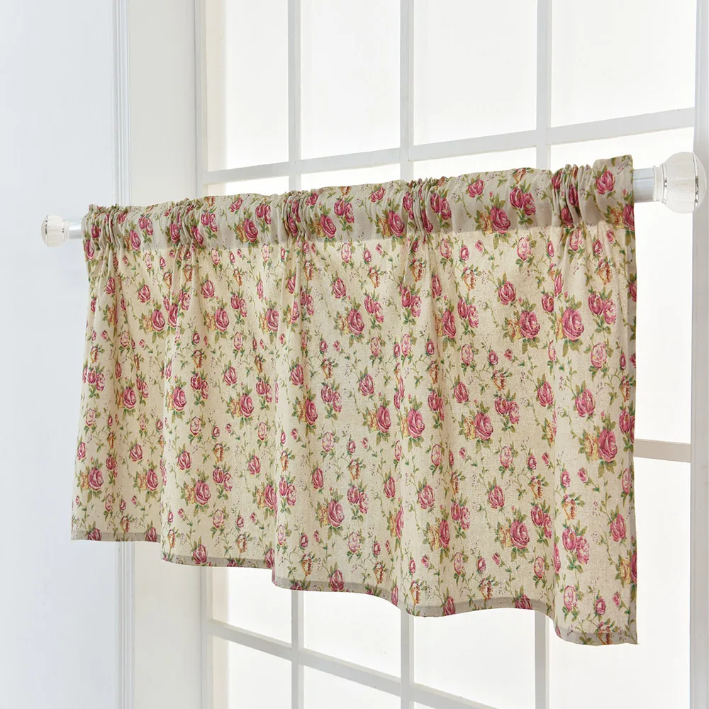 Новинка 45 см * 150 Valance Rose печать затемненные оконные шторы Valances Мешковина хлопок