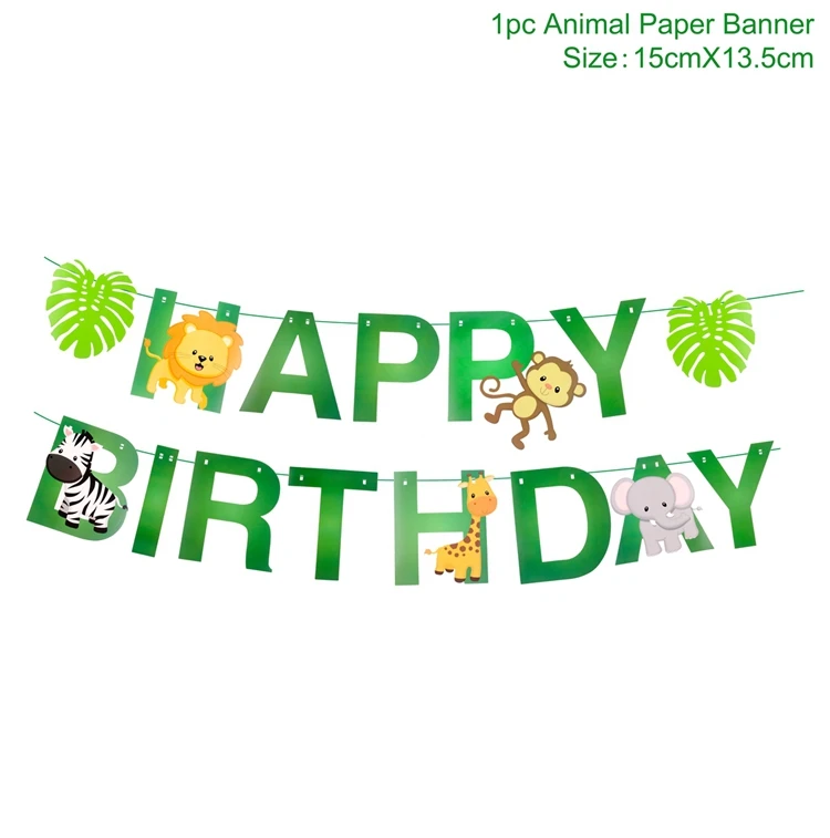 Birthday banner HUIRAN джунгли принадлежности для животных Посуда С Днем Рождения Декор дети Джунгли Тема вечерние для вечеринки в стиле сафари декор для мальчиков - Цвет: Birthday banner