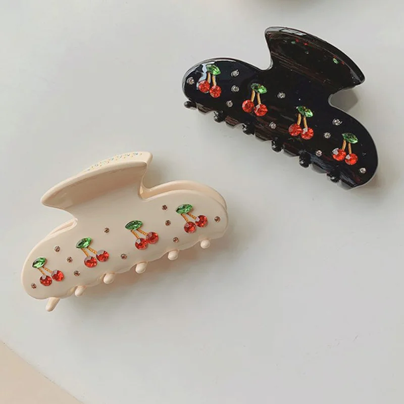 

Vintage Romantic Rhinestone Cherry Hair Clip Claws Hairpin Headwear For Women Cherry Hairpin Claw Hairpin Women's Headdress