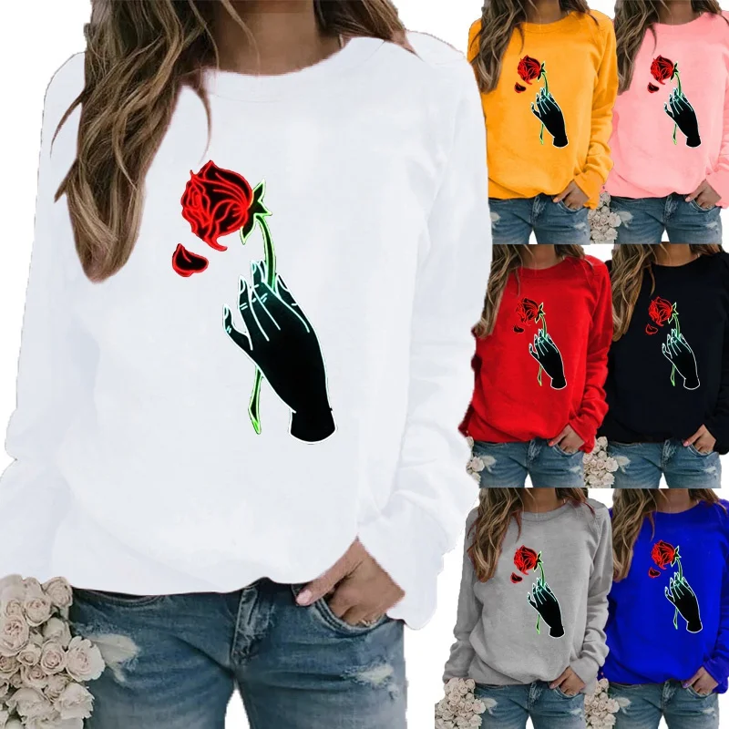 

Women's Winter Fashion Floral Printed Round Neck Long Sleeve Casual T-shirt Plus Size Ladies Long Sleeve Tops Sweatshirt