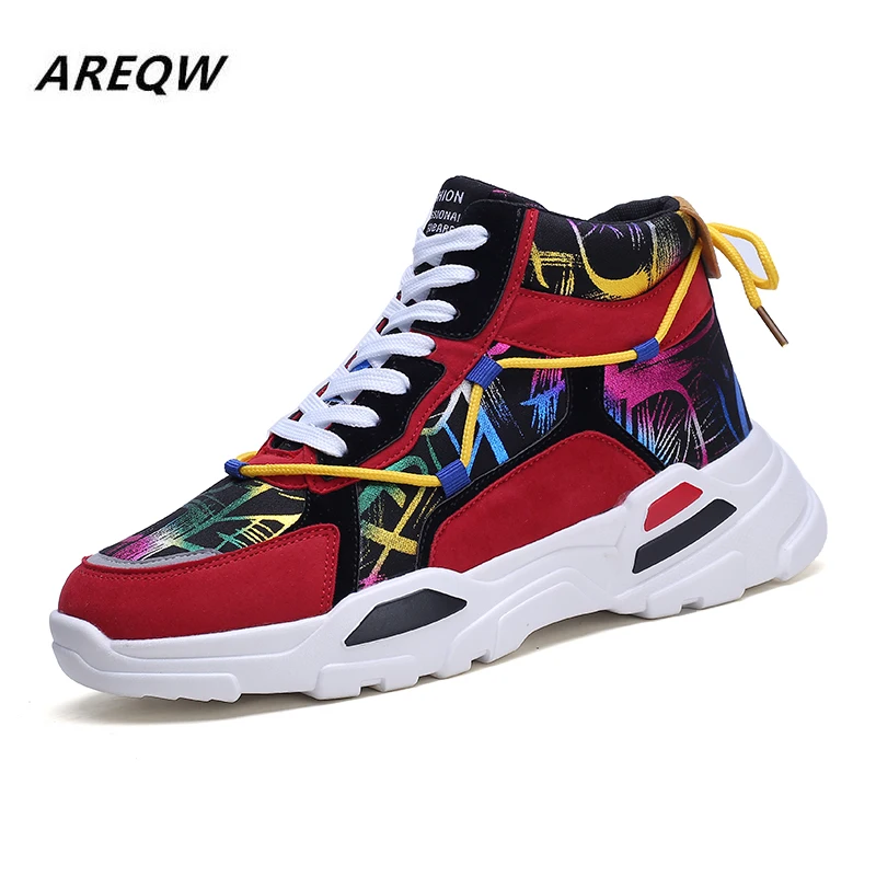 Мужские кожаные кроссовки на шнуровке Повседневные высокие большого размера