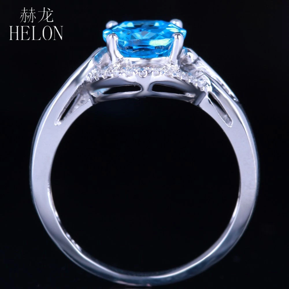 

HELON Solid 14k AU585 White Gold Flawles Oval 7x9mm Blue Topaz Diamonds Gemstone Engagement Women Fine Jewelry Diamond Ring