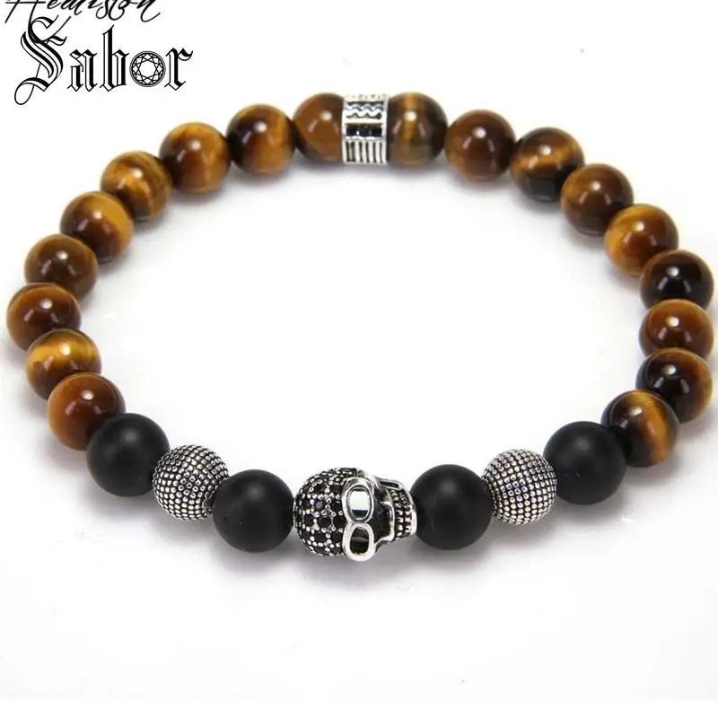 Тигровый глаз черный обсидиан крест браслет с черепом из бисера натуральный