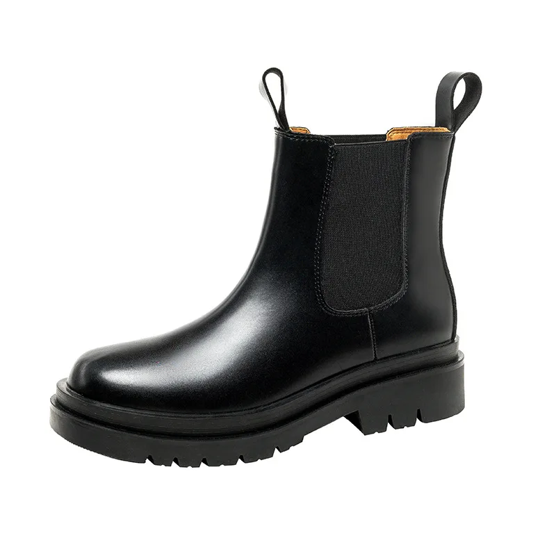 

mid pipe boots thick soled boots boots smokepipe British style women's autumn and winter new single boots Chelsea thin