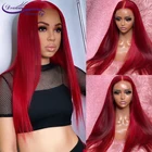 Парик из натуральных волос, красный, бордовый, 13X4, бразильский, с застежкой Реми 4x4, прямой, с сетчатой фронтальной линией, для женщин, Dream Beauty