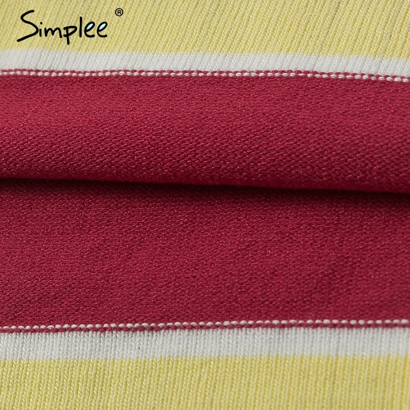 Simplee Красная полосой трикотажное облегающее женское платье с коротким рукавом