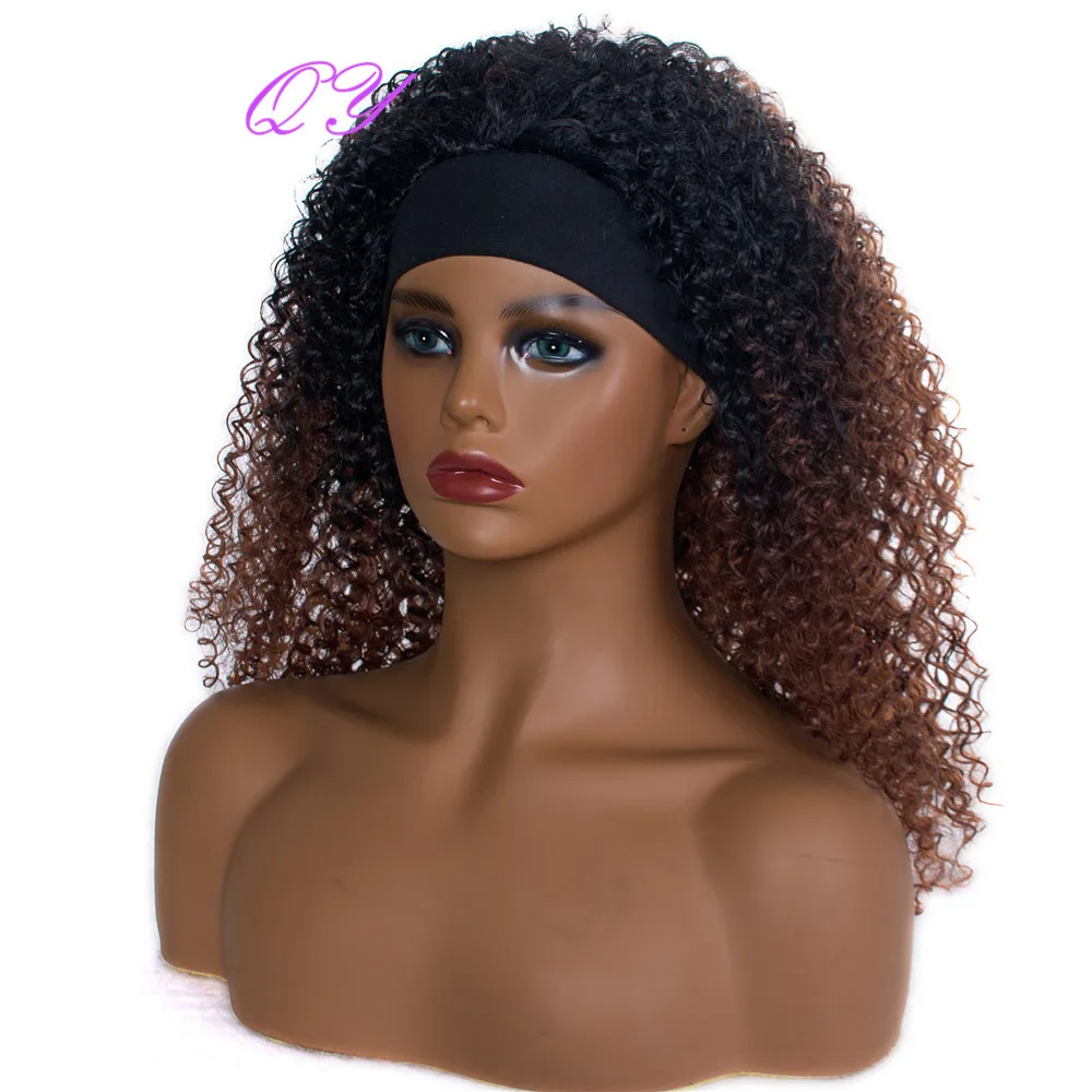Marrom para Mulheres Qy-peruca Afro Feminina Cabelo Sintético Encaracolado Cor Preta Ombré Africanas Uso Diário 3 Apliques e perucas