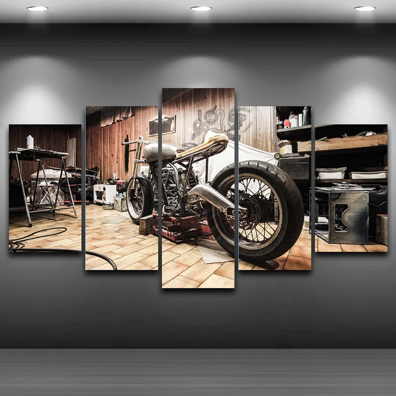 Модульная картина HD 5 панелей винтажная мотоциклетная настенная Картина на