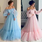 Женское свадебное платье с открытыми плечами, Элегантное синее и розовое платье принцессы из газовой ткани, бальное платье, официальный вечерний наряд для вечеринки, 2021