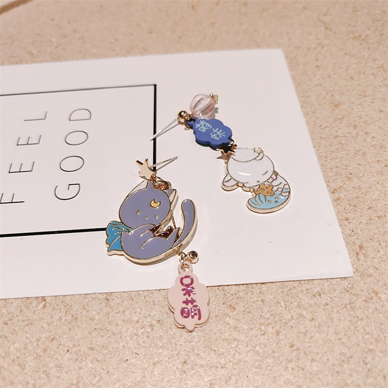 

Linmouge 2020 New Cute Fashion Girl's Earring For Women Cat Cartoon Asymmetrical Animal Sweet Female Party Steel Jewelry EF147