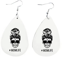 mom life earrings camo mom skull sublimated pu faux leather teardrop earrings double side print