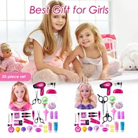 35 piece set of children hairdressing makeup doll real makeup toy modeling doll headband hair dryer accessories