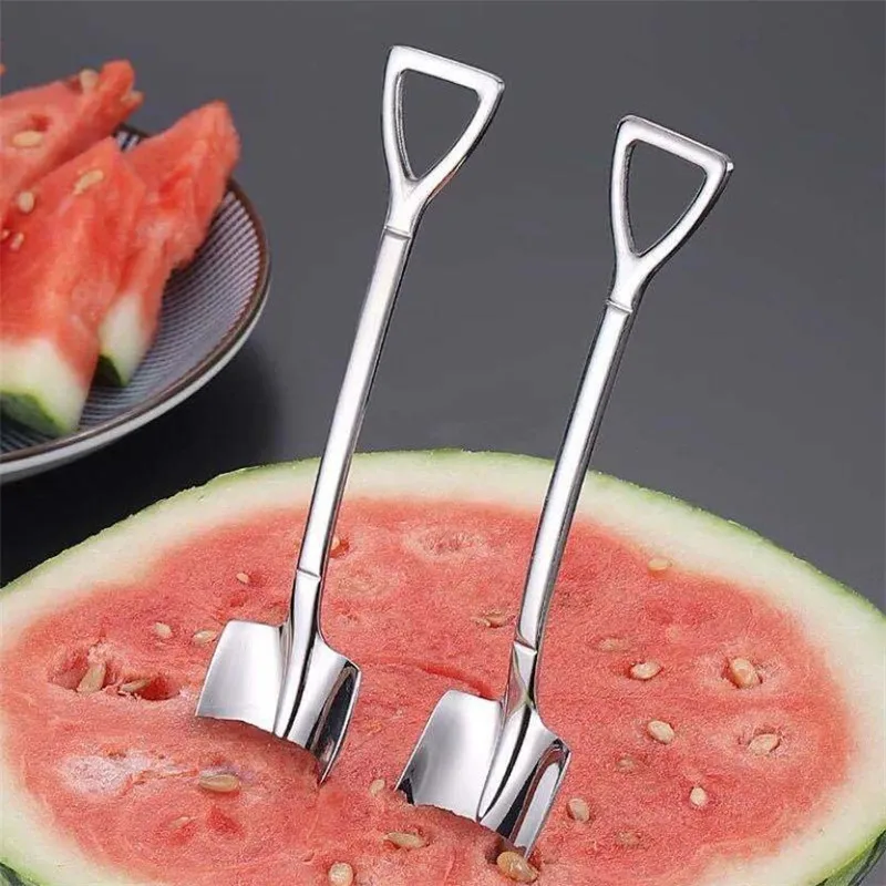

304 creative retro shovel coffee spoon stainless steel dessert spoon watermelon spoon ice cream spoon tip shovel flat shovel