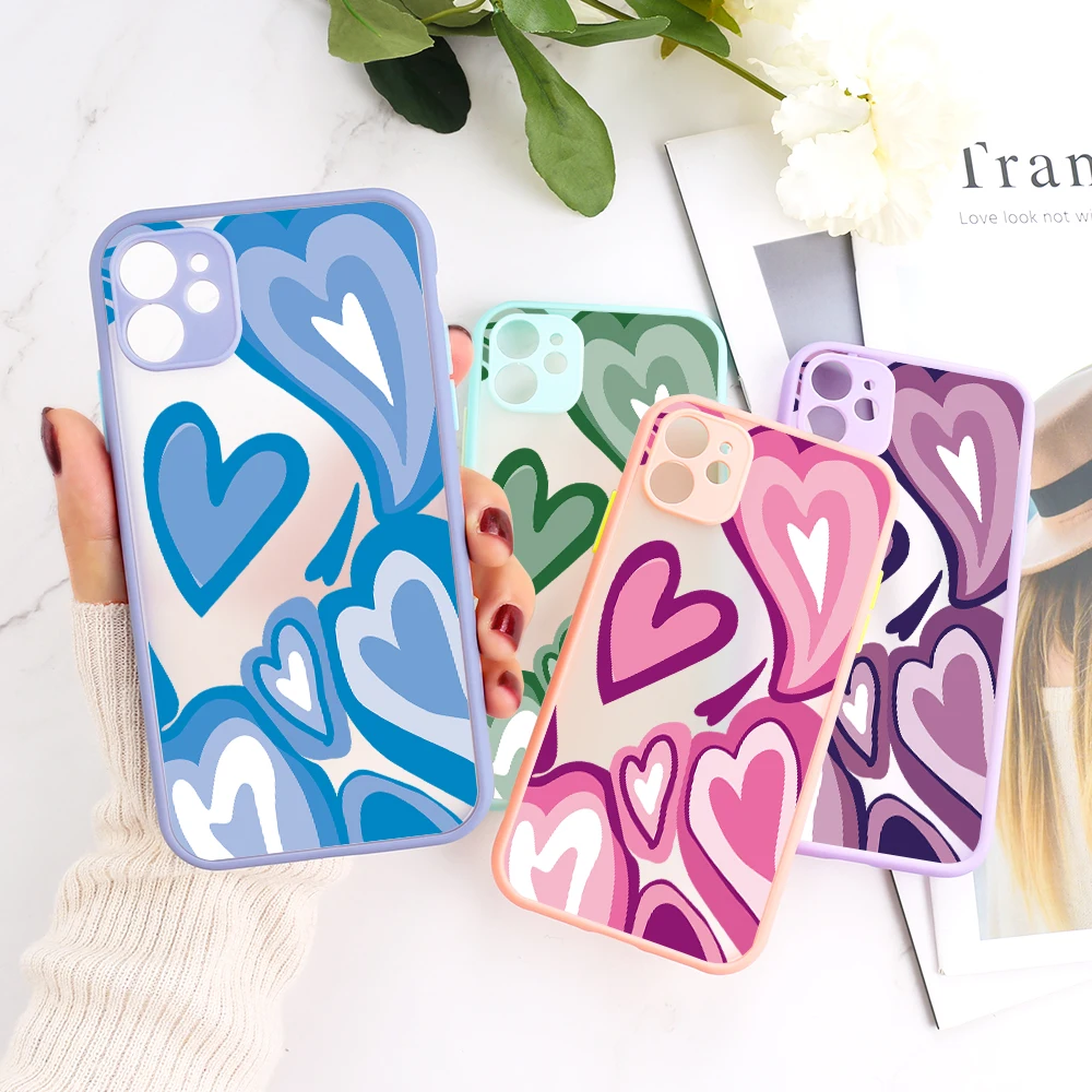 Чехол Love Heart для Iphone 13 Pro Max Матовый Жесткий 12 11 14 Mini X XR XS 7 8 Plus SE 2020 6 6s Coque Funda - купить