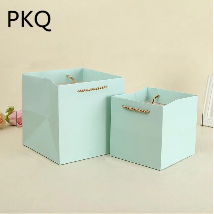 

20pcs Square size Paper Bag With Handle Flowers pot packaging bag Grocery storage paper bag Exquisite gift bag