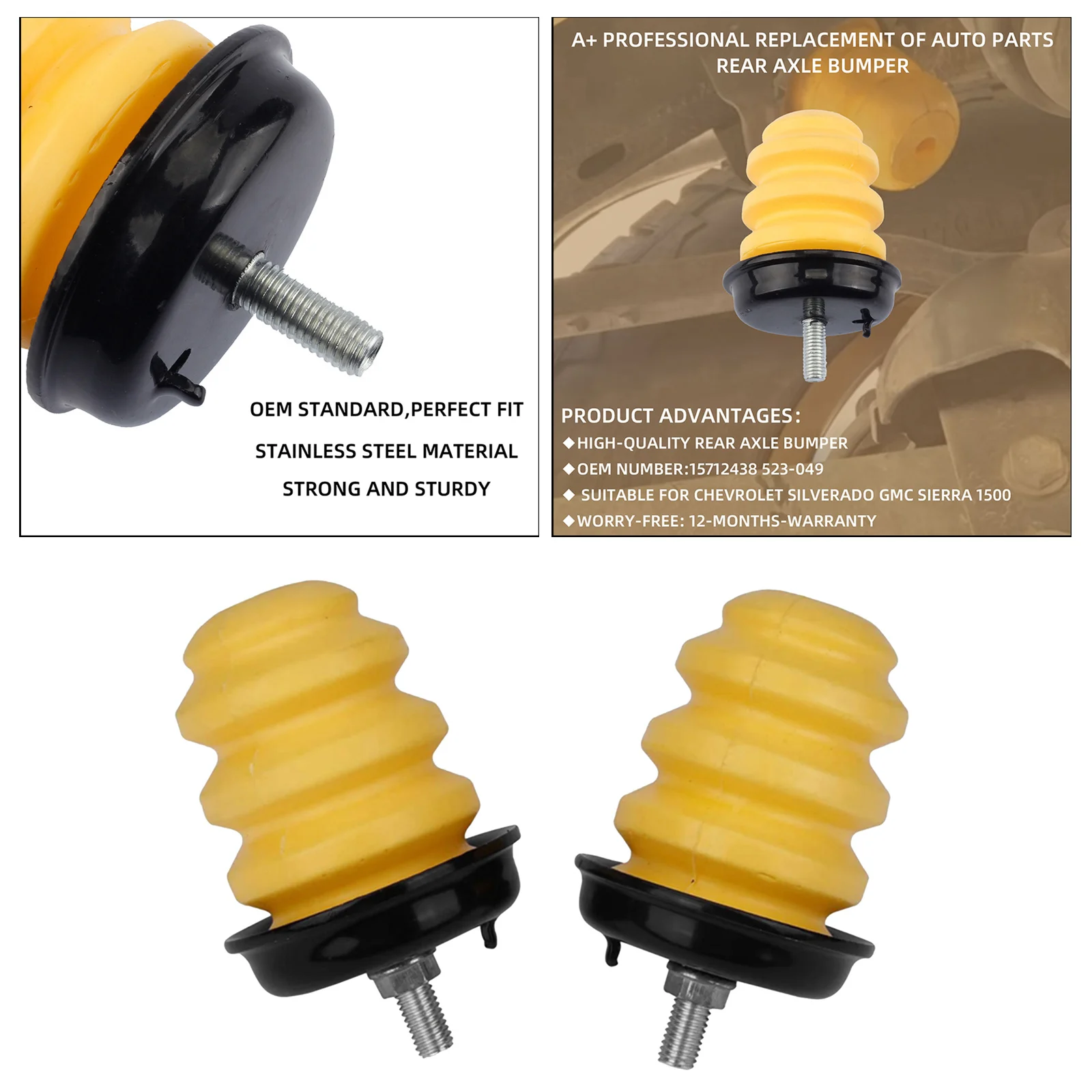 

2PCS Rear Axle Bumper with Nuts 15712438 523-049 Replacement for 1500