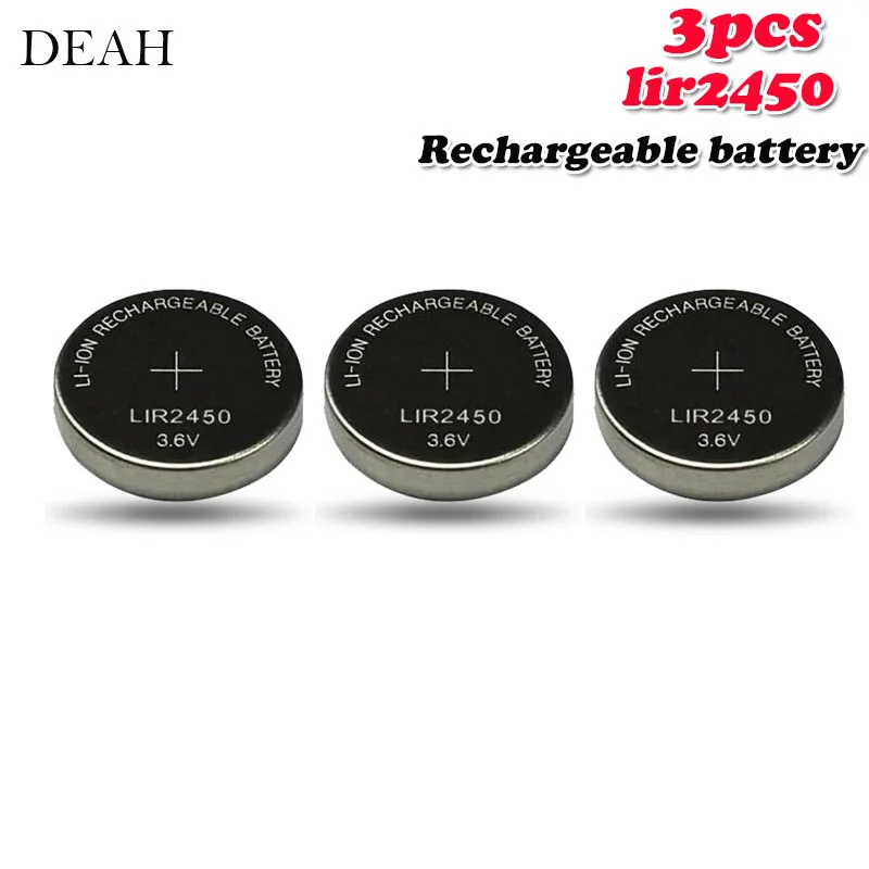 3 шт 3,6 V LIR2450 LIR 2450 литиевая аккумуляторная батарея для дистанционного управления игрушки часы Компьютер Материнская плата кнопка ячейка CR2450