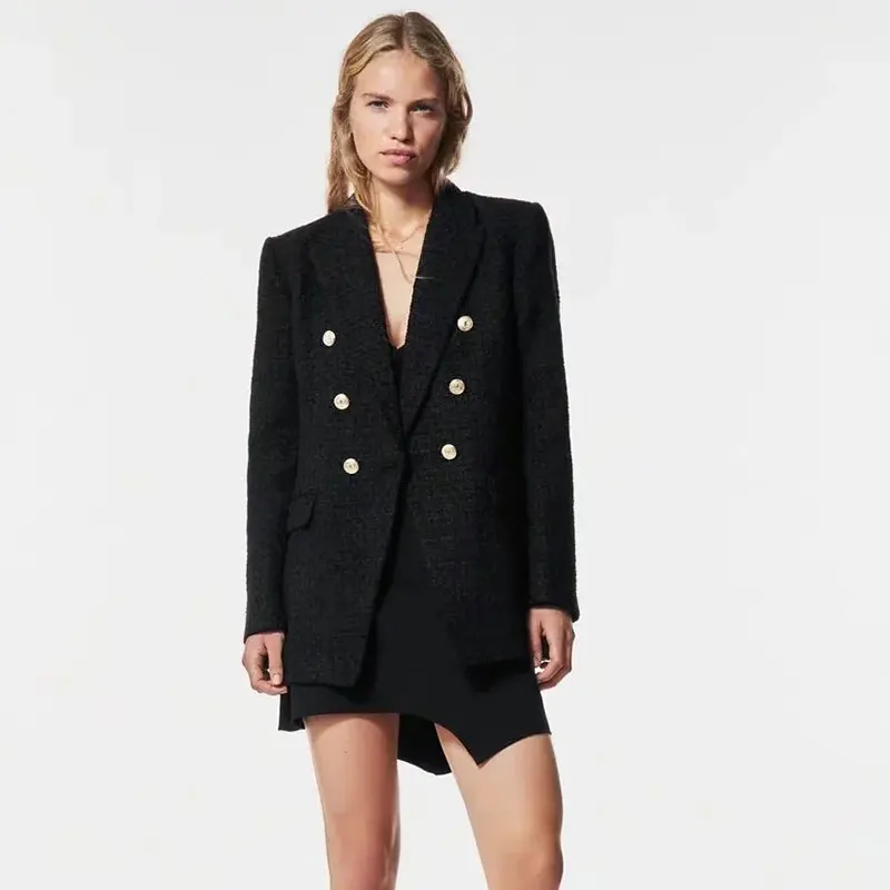 

Женский двубортный Блейзер Nlzgmsj Za, модная офисная одежда из металла, винтажная женская верхняя одежда с длинным рукавом, шикарный топ, 2021, ...