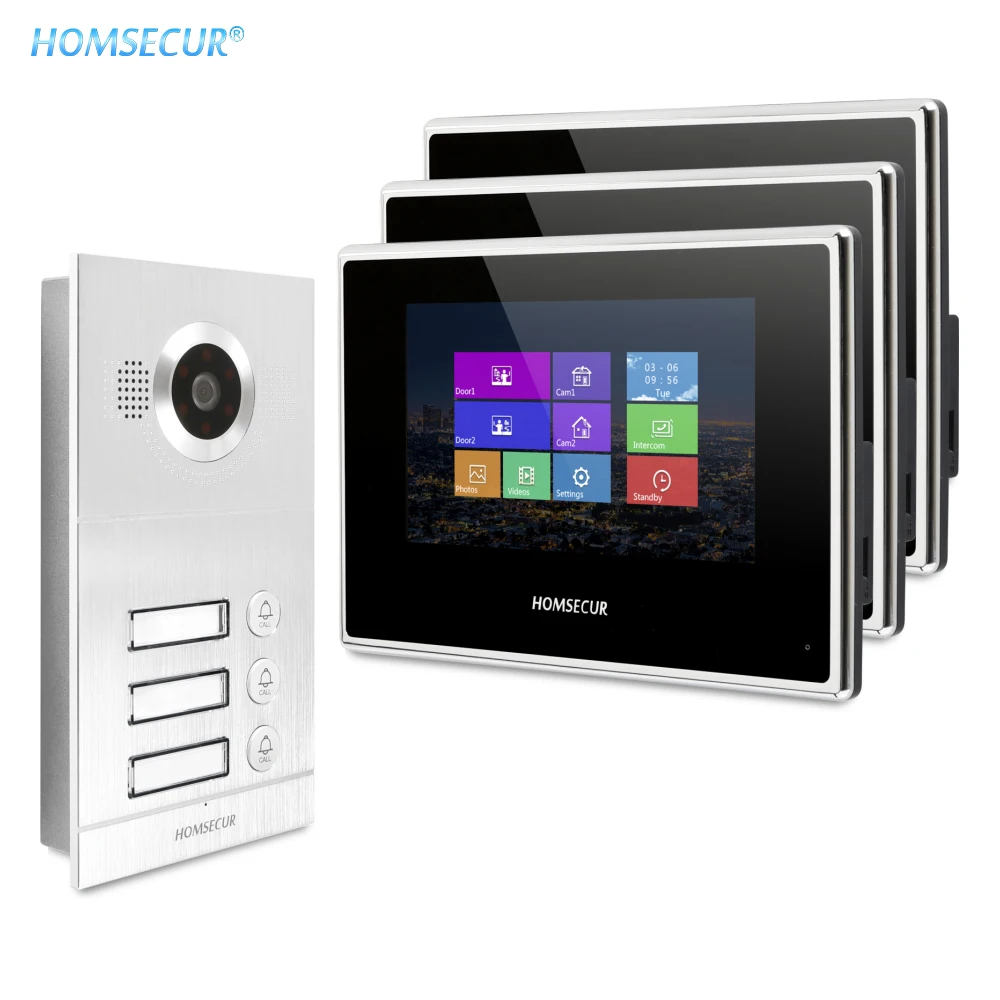 HOMSECUR 7 &quotвидеодомофон с датчиком движения наружная камера для 3 семей BC121-3S + BM718-B |