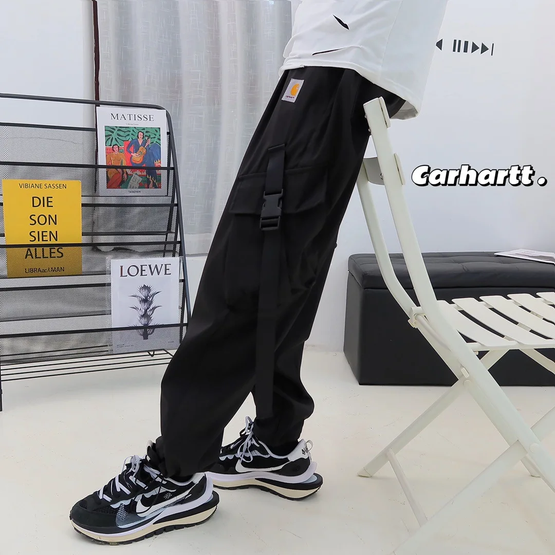 

2021 New Functional Style Tooling Ribbon Trousers Multi-Pocket Men's Loose Cargo Pants Japanese Retro Tide Brand