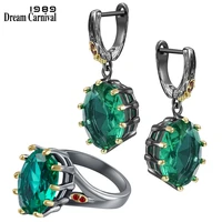 dreamcarnival1989 big green zircon ring earrings set for women delicate fine cut dazzling prong bridal jewelry hot sell er4034s2