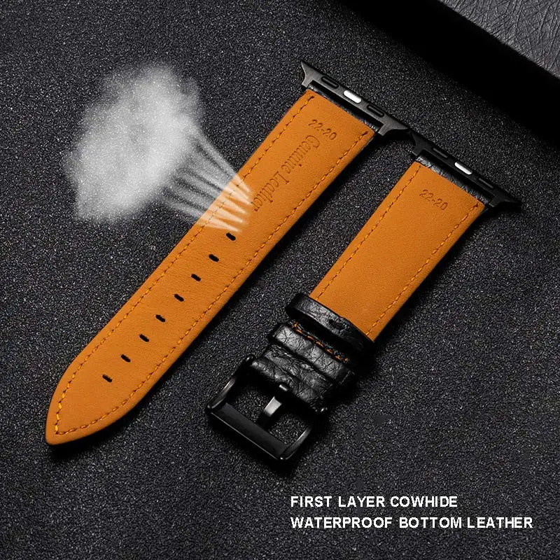 Luxury Texture Leather Strap For Iwatch 6 4 SE for Apple Watch Band Series 5 3 Bracelet 42mm 38mm 40mm First Layer Cowhide Belt