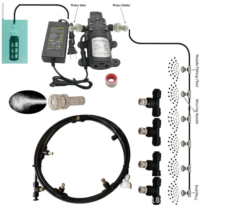 

60W Pump Self-Priming Mist & Drip 2-IN-1 Watering System 110-124V Power Supply Garden Irrigation Spray Cooling Drippers