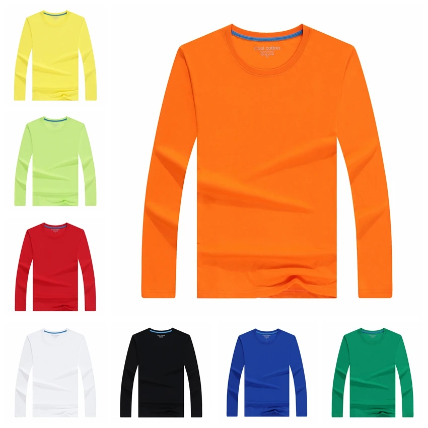 2019 Autumn Winter Men New Casual Cotton Elasticed Long Sleeve T-shirt O Collar Slim Solid T shirts Embroidery Customization | Мужская