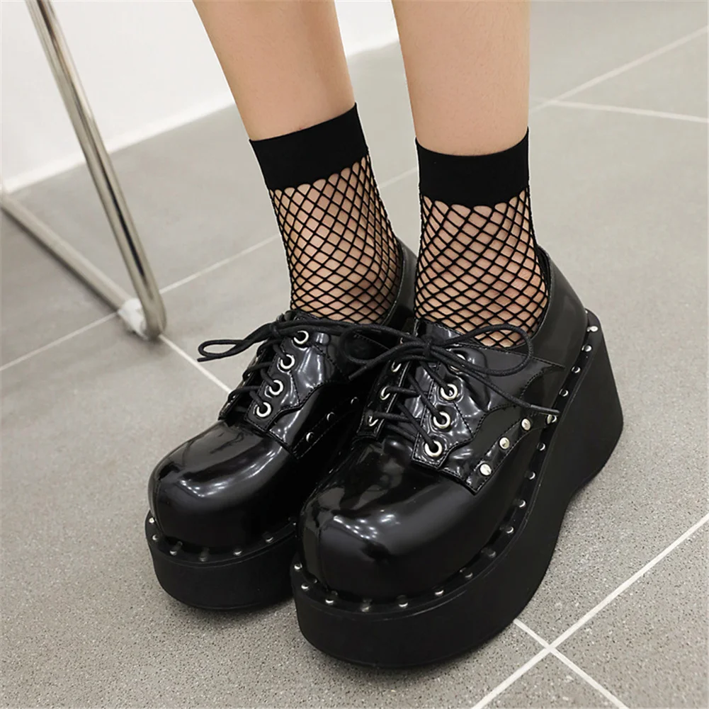 

туфли летние женскиє 2021 Modern Round Toe Lace-Up High Heel Cross-tied With Med Platform Punk Casual Woman Mary Jane Shoes