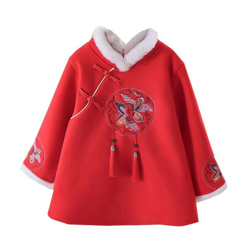 

Платье-чосам для девочек, зимнее, в китайском стиле, с вышивкой, в стиле ретро, теплая, 2021, От 0 до 3 лет