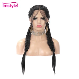 Imstyle #1b Black Braided Wigs For Black Women Synthetic Lace Front Wig Double Braids Lace Wig With Baby Hair Middle Part Imstyle #1b Black Braided Wigs For Black Women Synthetic Lace Front Wig Double Braids Lace Wig With Baby Hair Middle Part