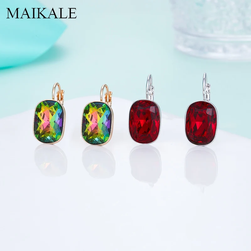 Женские квадратные серьги-гвоздики MAIKALE, большие винтажные разноцветные серьги с австрийским кристаллом из фианита, ювелирные изделия со стразами для вечеринки
