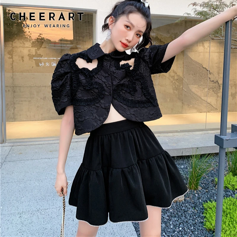 

Бальное платье CHEERART Стразы, юбка с завышенной талией, женская, 2021, черная, в стиле преппи, корейская мода, летние мини-юбки